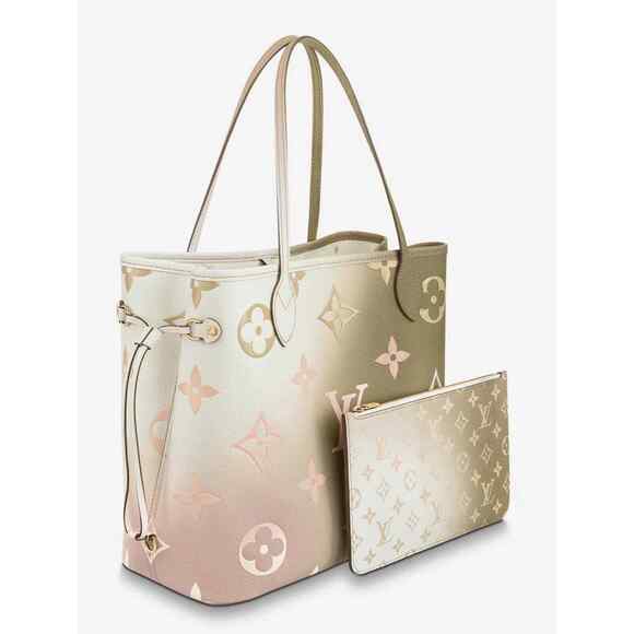 Louis Vuitton Neverfull MM Sunset Kaki Green Beige Tote Top Handle Shoulder Bag - Picture 3 of 12